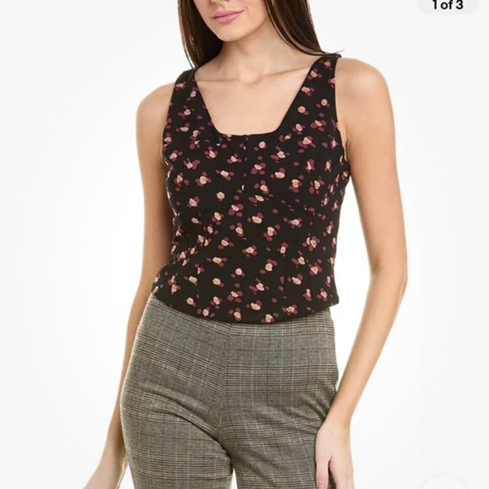Cabi lean tank cottagecore cropped sz S black rose pink top figure fitting EUC